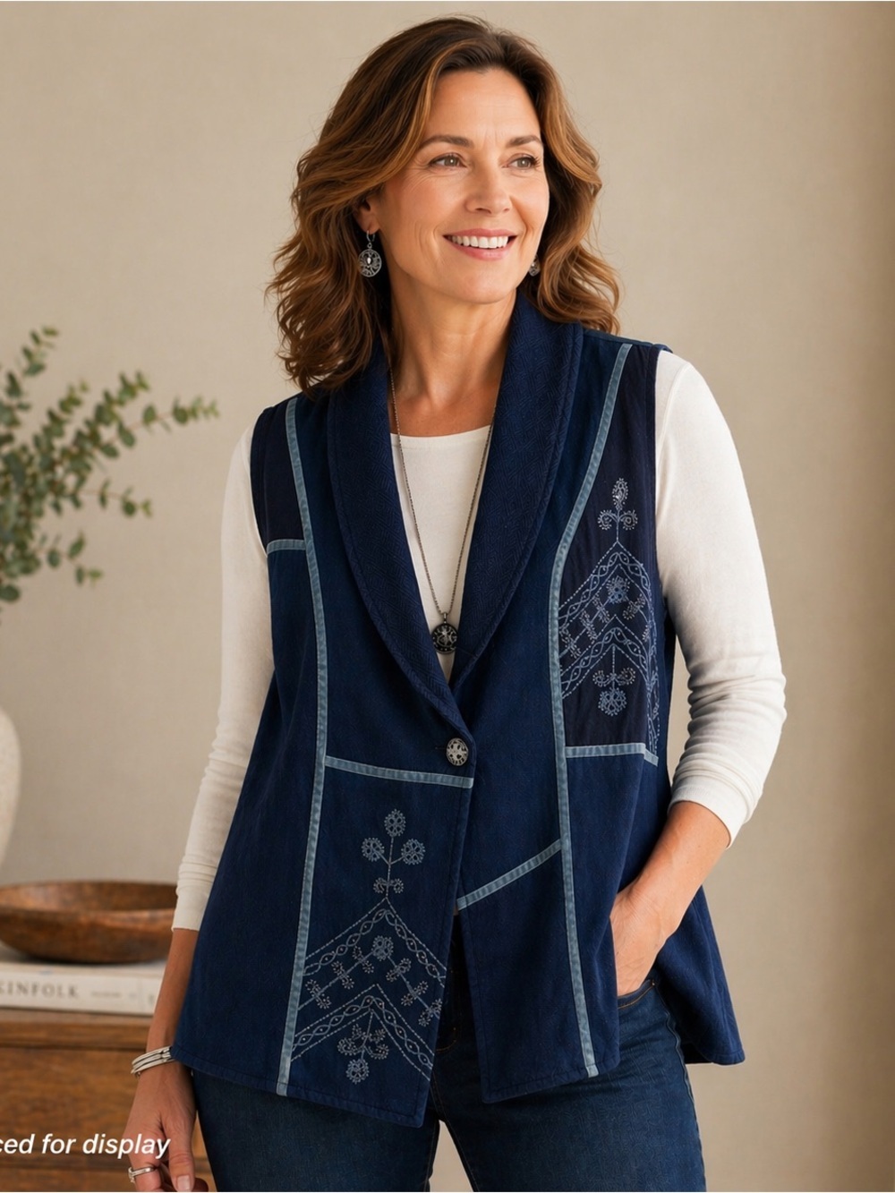 Coldwater Creek Womens Vest Size XL Embroidered Patchwork Artsy Navy Blue $69 - Picture 11 of 14